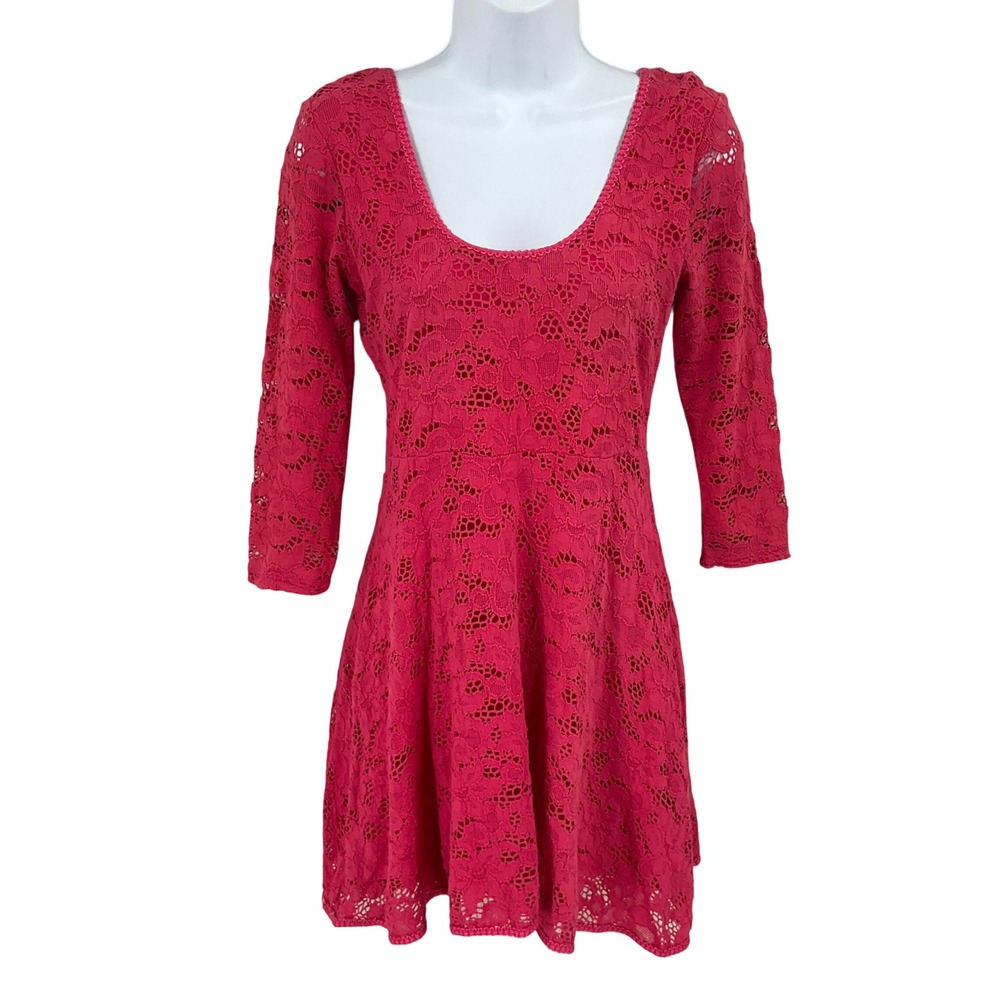 Free People Dress Women XS Pink Lace Boho Deep Scoop Back Mini Balletcore